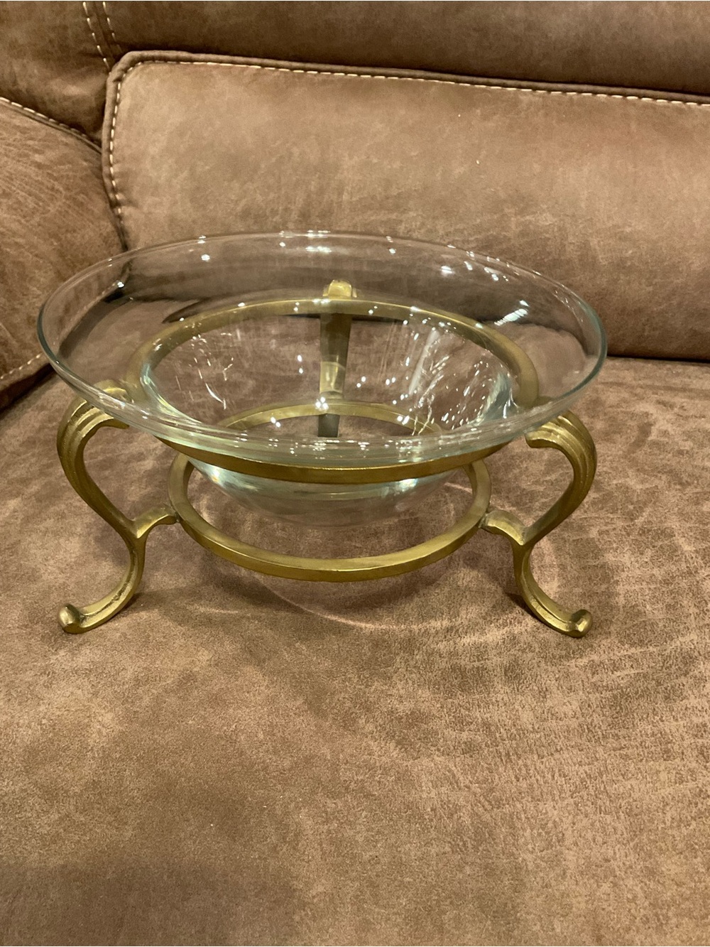 Vintage Clear Glass Bowl with Brass Stand
